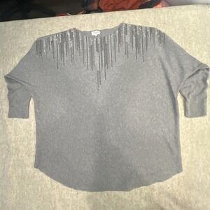 Siren Lily Womens‎ Grey Sweater with Silver and Black Rhinestones Size 3X